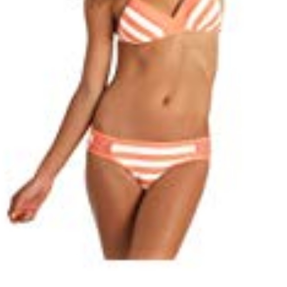 Ella Moss Coral & Ivory Stripe Bikini Bottoms L